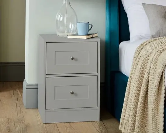 BOXED AZEEZAT 2 DRAWER BEDSIDE TABLE GREY 