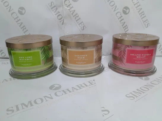 HOMEWORX BY HARRY SLATKIN & CO SET OF 3 TROPICAL ISLAND 3 WICK CANDLES