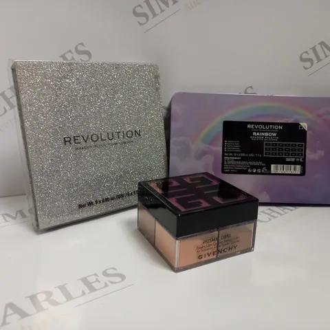 APPROXIMATELY 10 ASSORTED BEAUTY PRODUCTS TO INCLUDE GIVENCHY AIR SENSATION LOOSE POWDER QUARTET, REVOLUTION ILLUSION EYESHADOW, AND REVOLUTION RAINBOW SHADOW PALETTE 