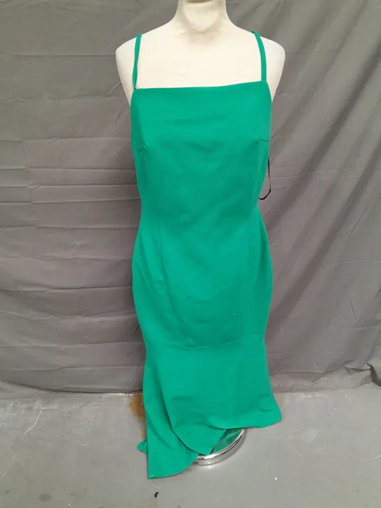 KAREN MILLEN COMPACT STRETCH TAILORED HIGH LOW HEM MIDI DRESS IN EMERALD SIZE 12