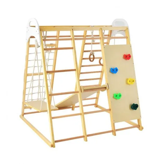 BOXED COSTWAY 8 IN 1 WOODEN CLIMBER PLAYSET KIDS JUNGLE GYM W/ SLIDE & LADDER