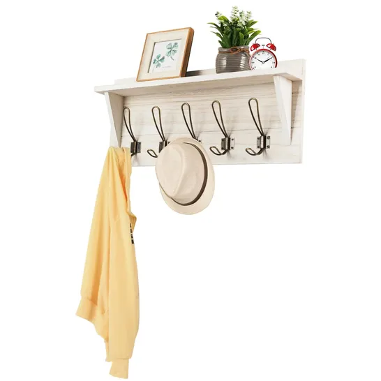 BOXED COSTWAY WALL-MOUNTED COAT HOOKS WITH SHELF FOR ENTRYWAY