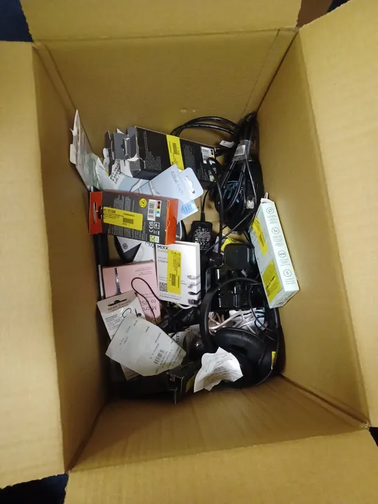 BOX OF APPROXIMATELY 30 ASSORTED ELECTRONICS TO INCLUDE RADIO, DVD PLAYERS WITH REMOTE, HEADSET WITH MIC, ETC