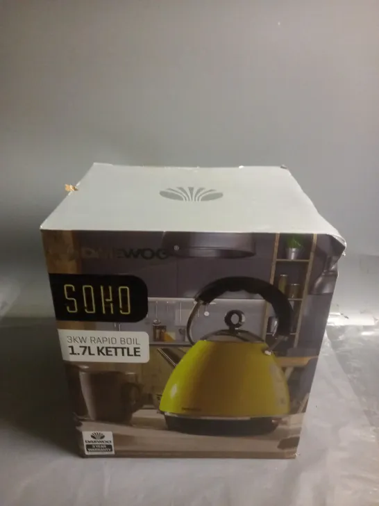 BOXED DAEWOO SOHO 3KW RAPID BOIL 1.7L KETTLE IN YELLOW