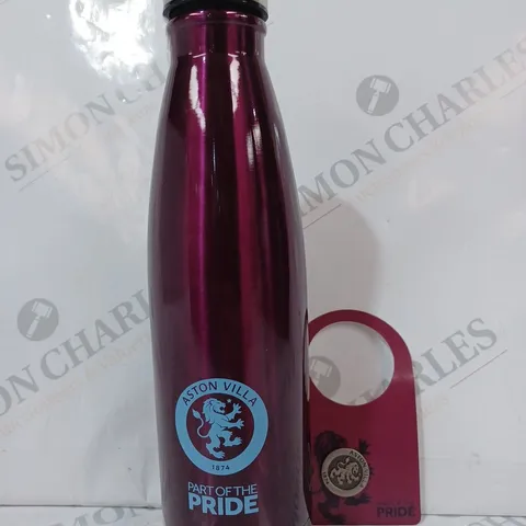 BOXED ASTON VILLA WATER BOTTLE AND BADGE SET