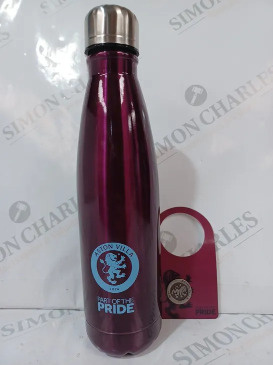 BOXED ASTON VILLA WATER BOTTLE AND BADGE SET