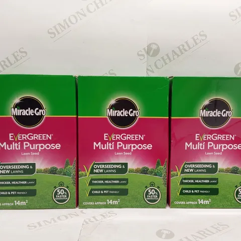 BOX OF 3X BRAND NEW MIRACLE-GROW EVERGREEN MULTI PURPOSE LAWN SEED BOXES