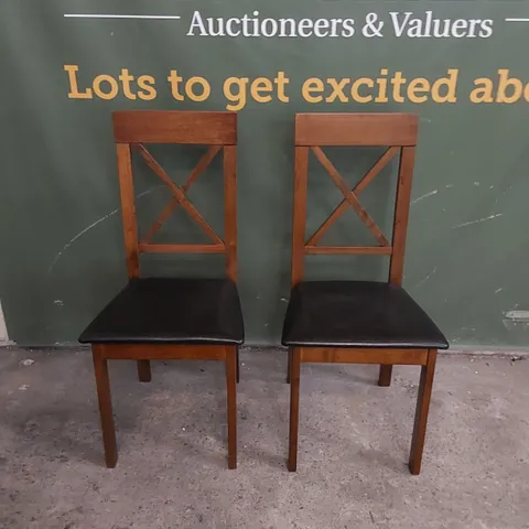 SET OF 2 KENDAL DARK WOOD DINING CHAIRS WITH BROWN SEAT PADS