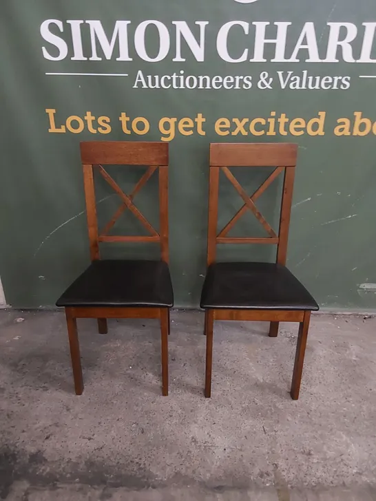 SET OF 2 KENDAL DARK WOOD DINING CHAIRS WITH BROWN SEAT PADS