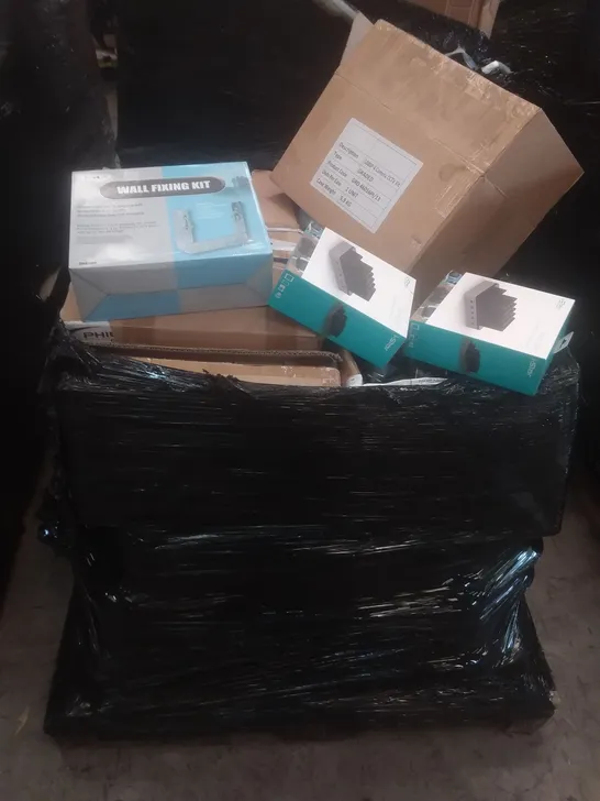 PALLET OF ASSORTED ELECTRICAL ITEMS INCLUDING WALL FIXING KIT, TOAST RACK, CCTV CAMERA KIT