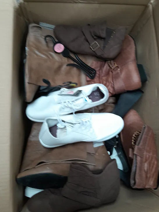 BOX OF APPROXIMATELY 10 ASSORTED PAIRS OF SHOES IN VARIOUS SIZES, COLOURS AND STYLES