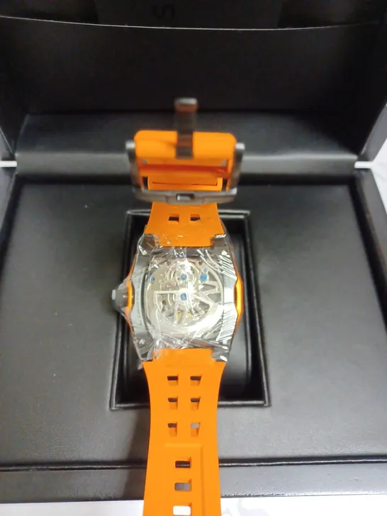 BOXED GRESHAM GENTS GENESIS G1 SPECIAL EDITION WATCH RUBBER STRAP - ORANGE