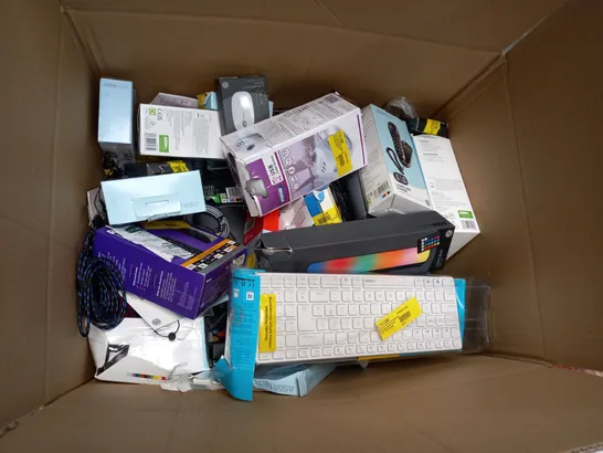 BOX OF APPROX 30 ASSORTED ELECTRICAL ITEMS TOO INCLUDE EARPHONES, RADIO AND AERIALS