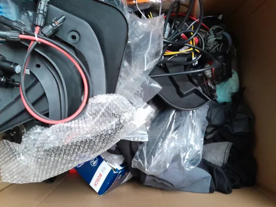 BOX OF ASSORTED CAR ITEMS TO INCLUDE - AIR FILTERS - WIND MIRRORS - CABLES - COLLECTION ONLY 