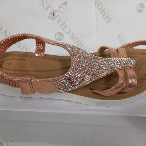 BOXED PAIR OF ROSE GOLD SHIMMER SANDALS - SIZE 6/39
