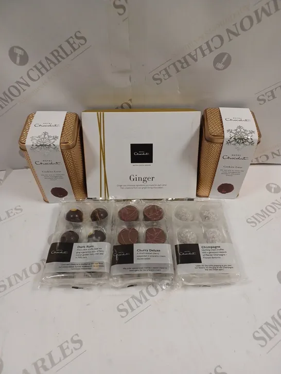 6 X HOTEL CHOCOLAT SELECTIONS TO INCLUDE COOKIES, DARK RUM, GINGER ETC 