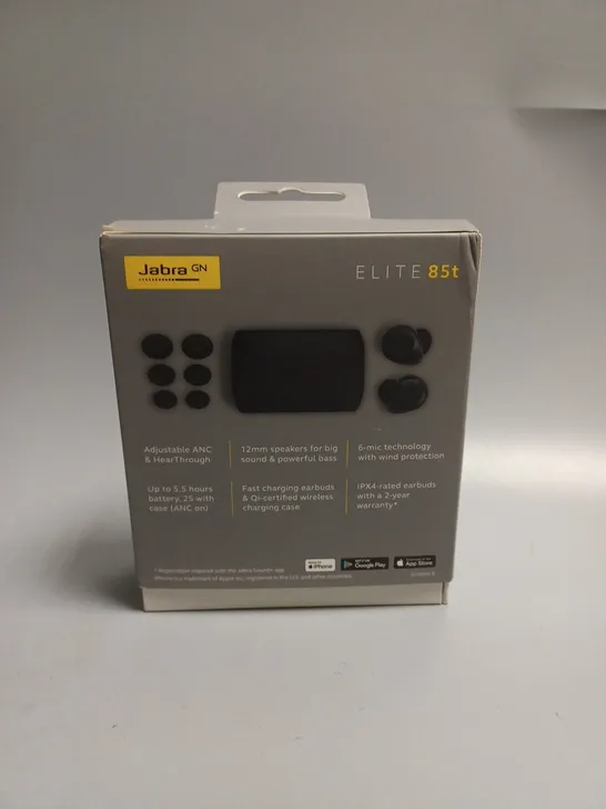 BOXED SEALED JABRA ELITE 85T ACTIVE NOISE CANCELLING WIRELESS EARPHONES IN GREY 