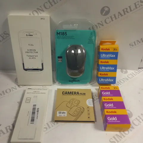 APPROXIMATELY 10 ASSORTED ELECTRICAL PRODUCTS TO INCLUDE LOGITECH WIRELESS MOUSE, SCREEN PROTECTORS, KODAK FILM ETC 