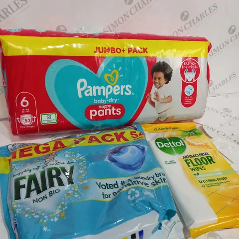 BOX OF APPROXIMATELY 15 ASSORTED ITEMS TO INCLUDE PAMPERS JUMBO PACK, BACKPACK, FAIRY PODS ETC