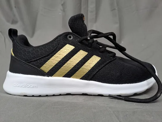 PAIR OF ADIDAS TRAINERS IN BLACK/GOLD UK SIZE 6