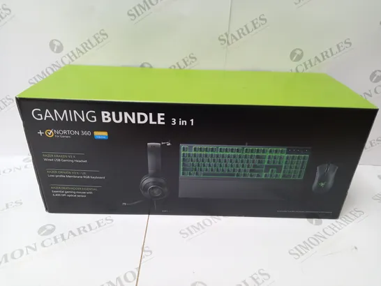 BRAND NEW BOXED RAZER GAMING BUNDLE 3 IN 1 TO INCLUDE - GAMING HEADSET, MEMBRANE RGB KEYBOARD AND ESSENTIAL GAMING MOUSE