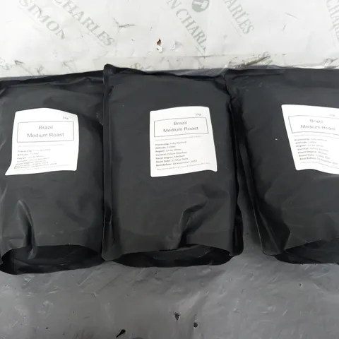 3X BRAZIL MEDIUM ROAST 1KG BAGS 