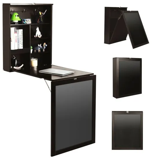 BOXED COSTWAY WALL MOUNTED COMPUTER DESK FOLDING CONVERTIBLE WALL TABLE W/ BLACKBOARD