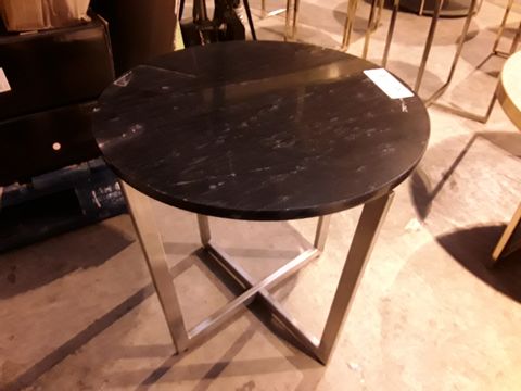 DESIGNER CIRCULAR BLACK MARBLE EFFECT SIDE TABLE