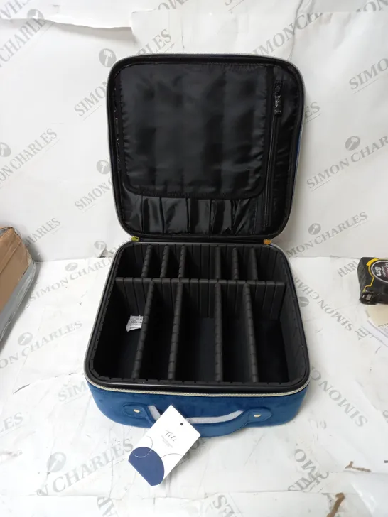 BOXED TILI VELVET QUILTED MAKE-UP ORGANISER LARGE VANITY CASE - NAVY