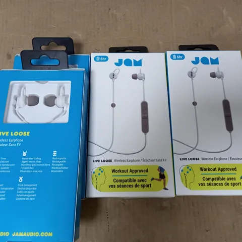 LOT OF 4 BOXED AS NEW JAM LIVE LOOSE WIRELESS EARPHONES