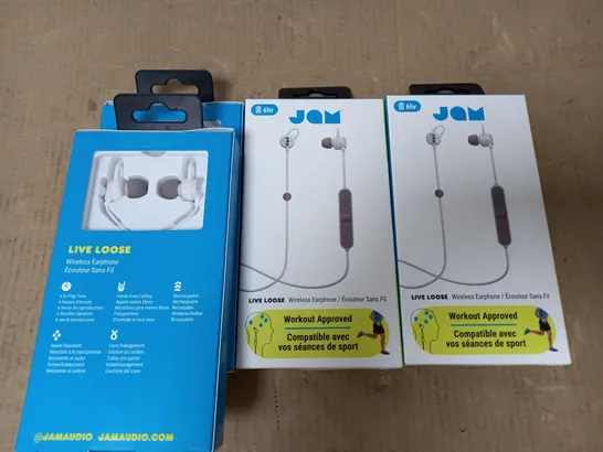 LOT OF 4 BOXED AS NEW JAM LIVE LOOSE WIRELESS EARPHONES