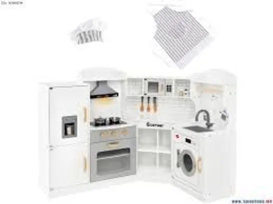 BOXED COSTWAY CORNER PLAY KITCHEN WITH LIGHT & SOUND & SINK & ICE CREAM MAKER & OVEN & CHILDREN'S KITCHEN - WHITE