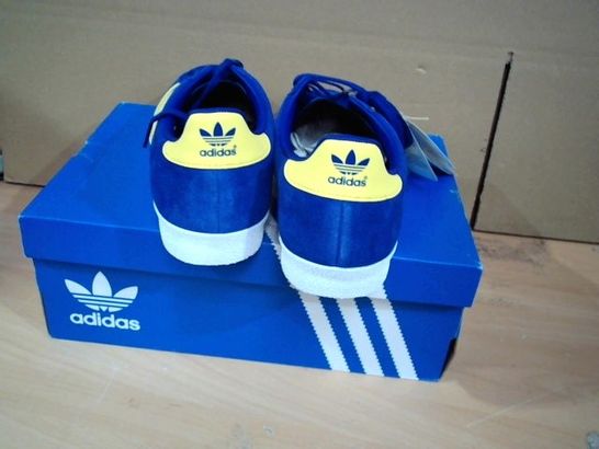 BOXED PAIR OF ADIDAS GAZELLE OG BLUE/YELLOW/WHITE TRAINERS SIZE 11