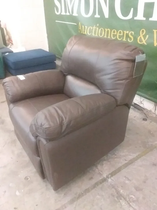 DESIGNER MANUAL RECLINING EASY CHAIR BROWN LEATHER