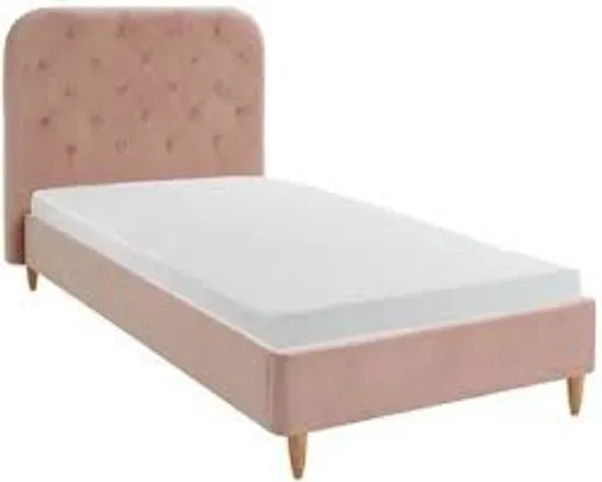 BOXED GRADE 1 FREYA PINK VELVET SINGLE BED FRAME (2 BOXES) RRP £259