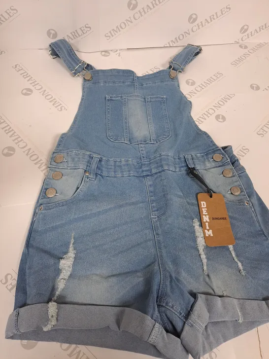 DENIM DUNGAREE SHORT RIPPED - UK 12 