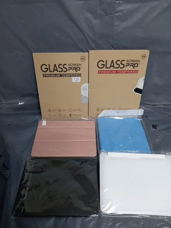 BOX OF ASSORTED HOUSEHOLD ITEMS TO INCLUDE TABLET CASES AND TEMPERED GLASS