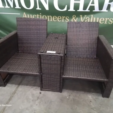 DESIGNER RATTAN RECLINING LOVESEAT WITH CENTRE STORAGE