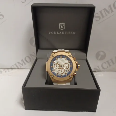 BOXED VONLANTHEN LUXURY MENS CHRONOGRAPH WATCH - 3ATM WATER RESISTANT - RUBBER STRAP 