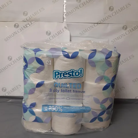 PRESTO 18 ROLLS OF 3 PLY QUILTED TOILET TISSUE