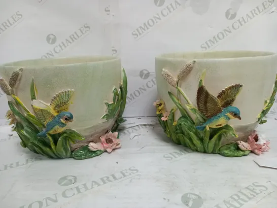 MY GARDEN STORIES SET OF 2 FLORAL EMBOSSED PLANTER