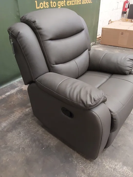 DESIGNER GREY LEATHER UPHOLSTERED MANUAL RECLINER ARMCHAIR 