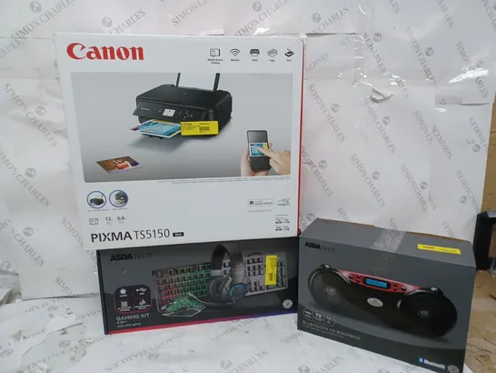 APPROXIMATELY 20 ASSORTED ELECTRICAL ITEMS TO INCLUDE CANON PIXMA TS5150 PRINTER, BLUETOOTH CD BOOMBOX, GAMING KIT, ETC - COLLECTION ONLY