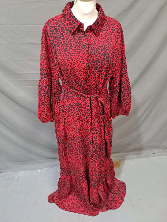 IZABEL BELTED MAXI DRESS IN RED LEOPARD SIZE 14