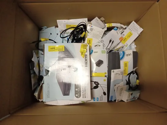 BOX OF APPROX 20 ASSORTED ITEMS INCLUDING KIDS WIRED HEADPHONES, MISS EX1 WIRELESS HEADPHONES AND WIRED OPTICAL MOUSE