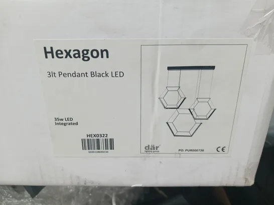 BRAND NEW BOXED DAR LIGHTING HEXAGON 3 LIGHT BLACK PENDANT LED 