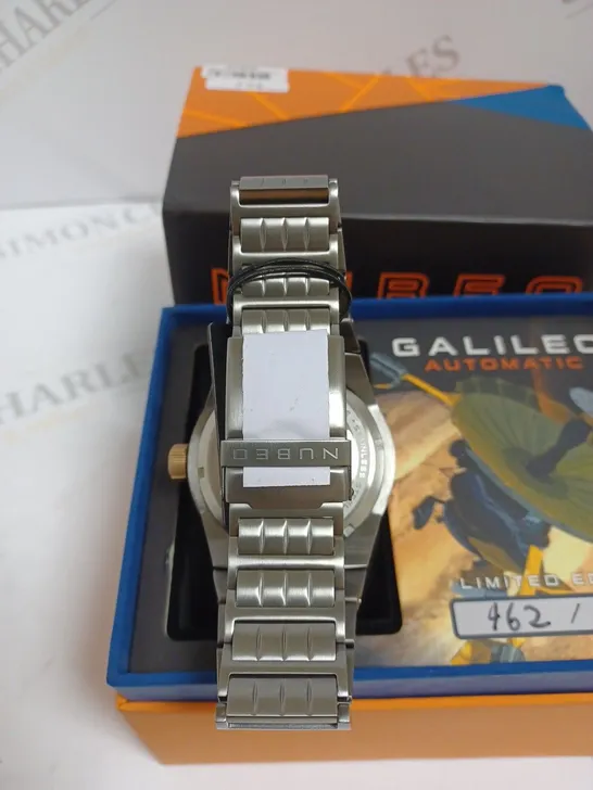 BOXED NUBEO GENTS GALLILEO LTD ED AUTOMATIC WATCH STAINLESS STEEL WITH NUSOUND AUDIO EAR BUDS