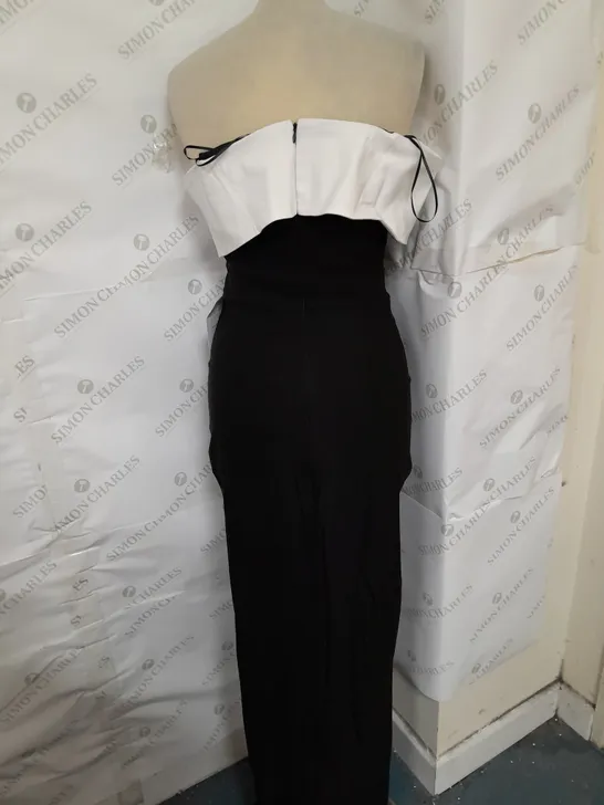 VESPER OFF SHOLDER LEG SPLIT MAXI DRESS IN BLACK AND WHITE SIZE 8