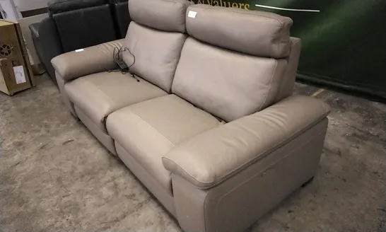 QUALITY ITALIAN DESIGNER TAUPE LEATHER POWER RECLINER 3 SEATER SOFA