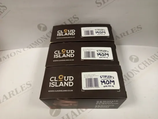 LOT OF 3 CLOUD ISLAND STIFLERS MOM E-CIG LIQUID BOXES (10 X 10ML BOTTTLES PER BOX) 18MG PER ML - 2 BOTTLES MISSING